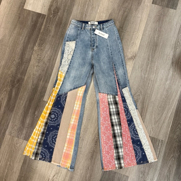 Three Bird Nest Denim - NEW Three Bird Nest Women’s Wide Leg Jeans Patchwork Bohemian Style Size Small